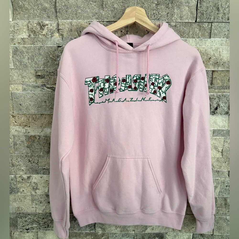 Thrasher Pink Hoodie with Floral Logo